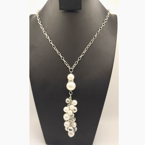 Unbranded Faux Pearl Statement Necklace White Long - Picture 1 of 4